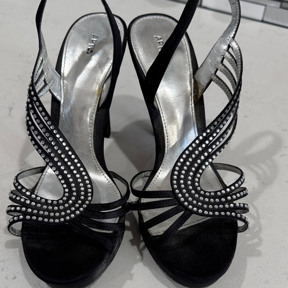 Apt. 9 Black and Silver Strappy Heels